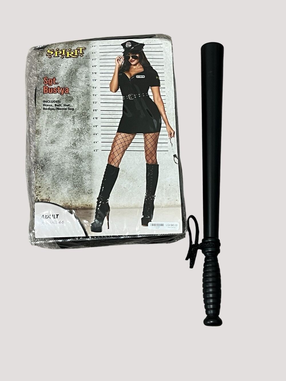Adult Dirty Cop Costume Sgt Bustya Dress Belt Hat Badge Name Tag Cuffs & Batton
